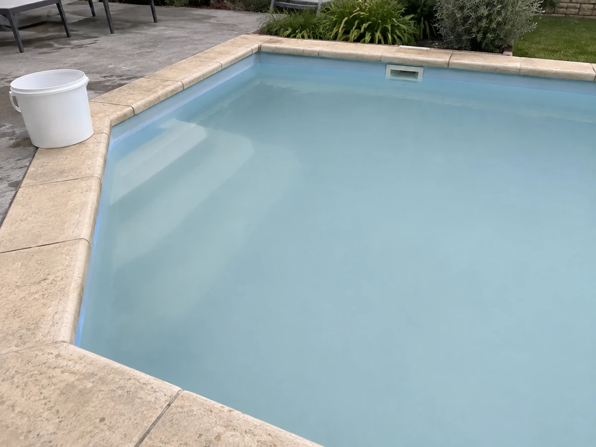 Eau devenue grise et laiteuse après un traitement choc : photo