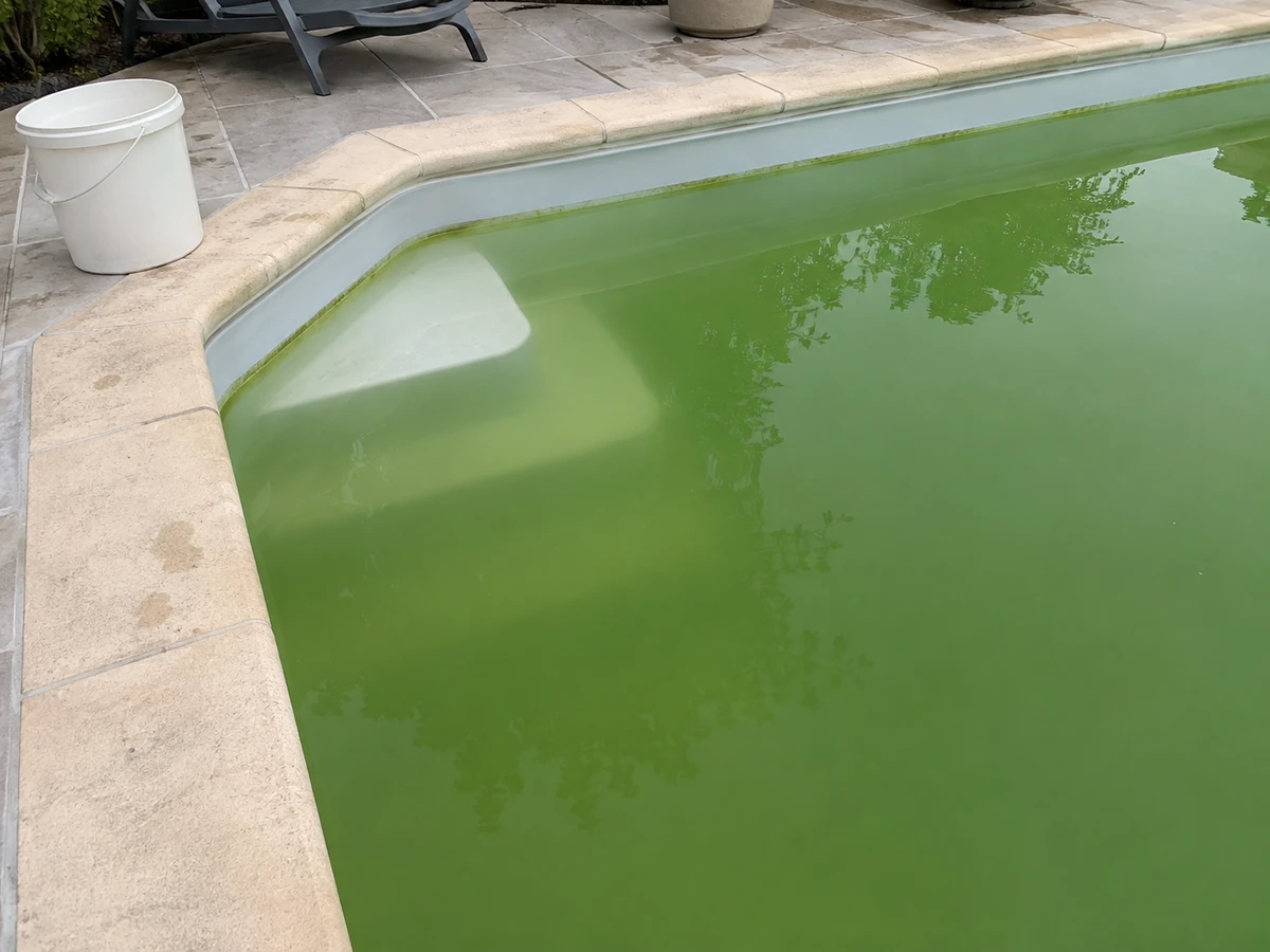 Eau verte, on ne voit plus le fond : photo