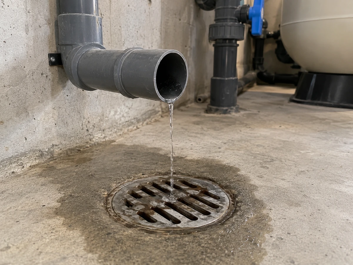 Filet d'eau permanent vers l'égout en position filtration : photo