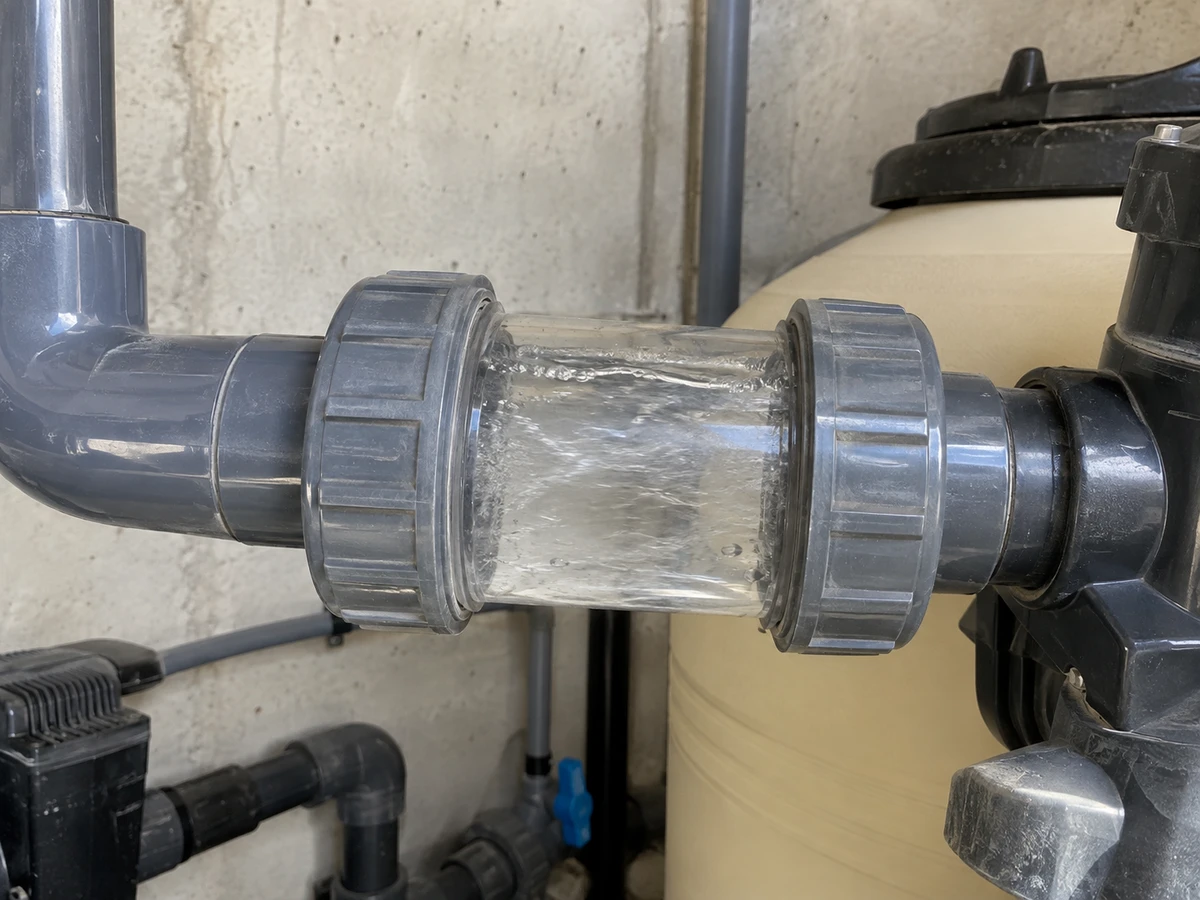 Pendant le contre-lavage, l'eau du regard reste presque claire : photo
